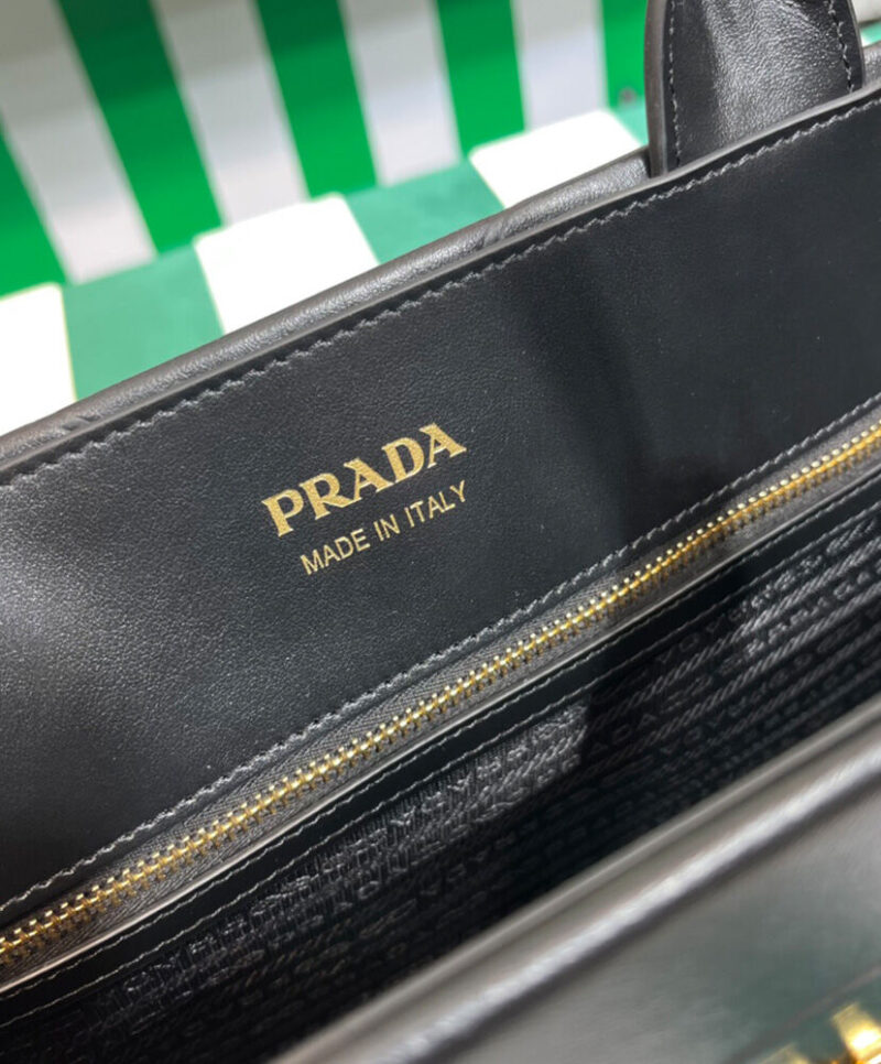 Prada Large Leather Prada Symbole Bag With Topstitching 1BA377 Black
